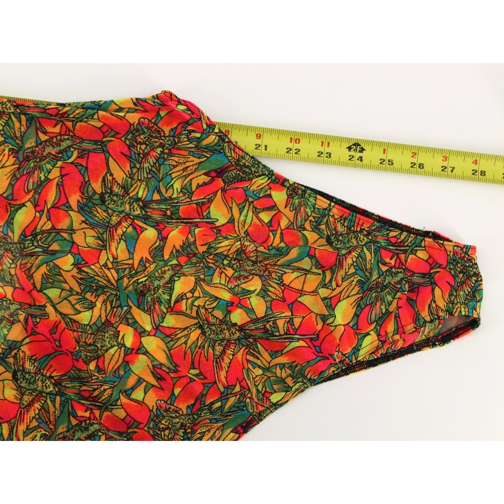 90's Solar Tan Through One Piece Swimsuit size 13/14 Neon Scoop Back Size 13/14 - Picture 7 of 10